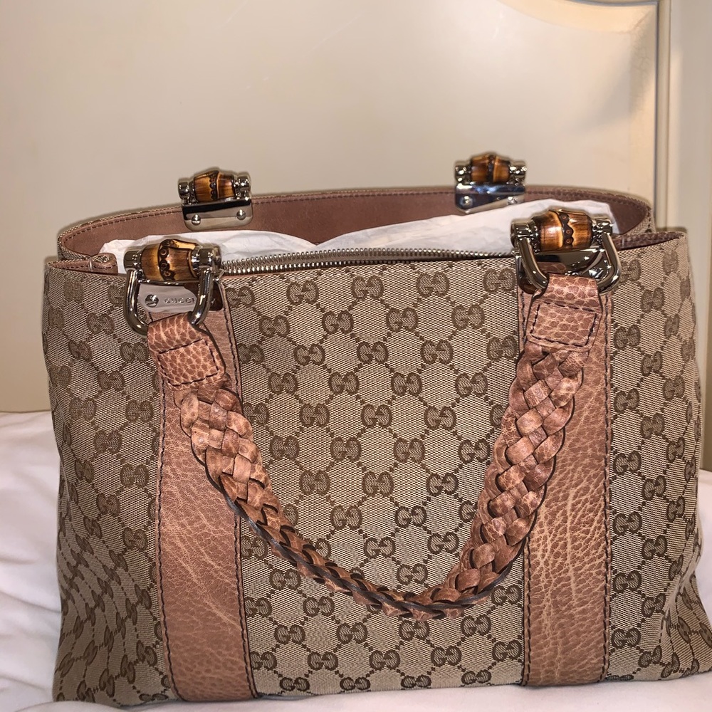 Gucci Monogram Medium Bamboo Bar Tote
